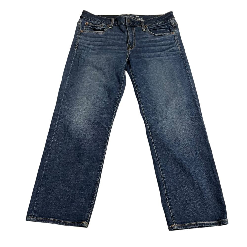 American Eagle Womens Jeans Size 6 Boy Fit Stretch Mid Rise Dark Wash Blue Denim
